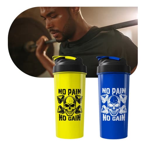 Coqueteleiras Agua Shaker Academia Casal Fitness 600ml Kit 2 Azul E Amarelo