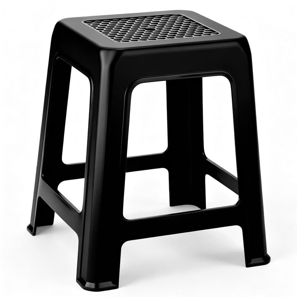 Banqueta Preta De Plástico Resistente Reforçada Adulto Suporta Até 120kg