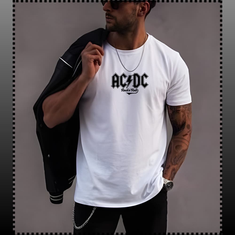 Camiseta unissex Camisa Moderna Rock ACDC 100% Algodão estilo roqueiro dia dia Uso Diário.