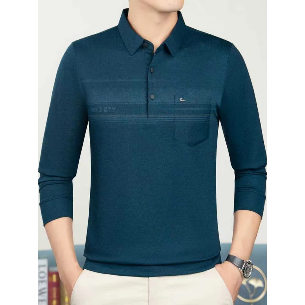 Novo produto pai camiseta de manga comprida primavera outono ilha algodão lapela 2026 nova camisa polo masculina de meia