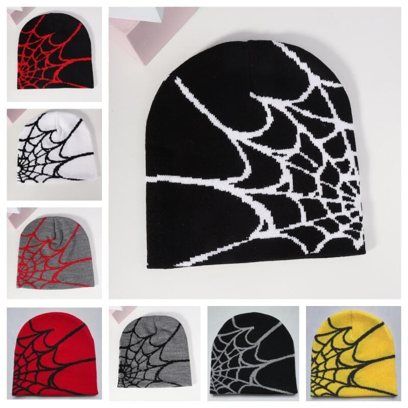 Gorro de Tricô com Bordado de Aranha de Desenho Animado, Chapéu de Inverno, Boné de Lã Macia para Mulheres*-*&&-*-
