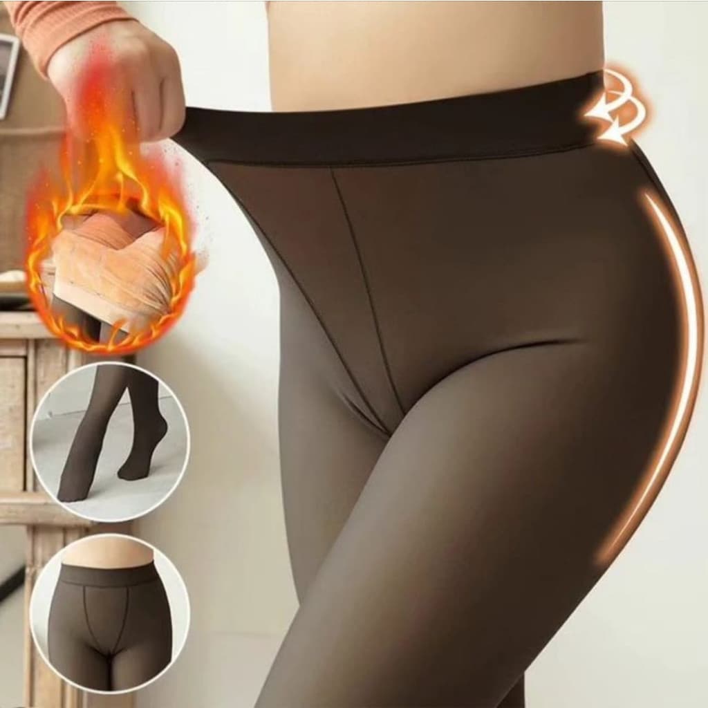 Meia Calça Translúcida Térmica de Lã Peluciada Flanelada Moderna Tendência Inverno Moda