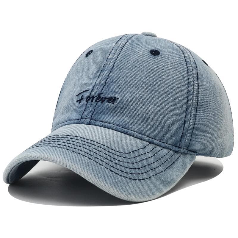 Boné de Beisebol de Denim com Bordado da Letra "Forever", Boné Snapback Estilo Cowboy Lavado, Boné Masculino de Alta Qua