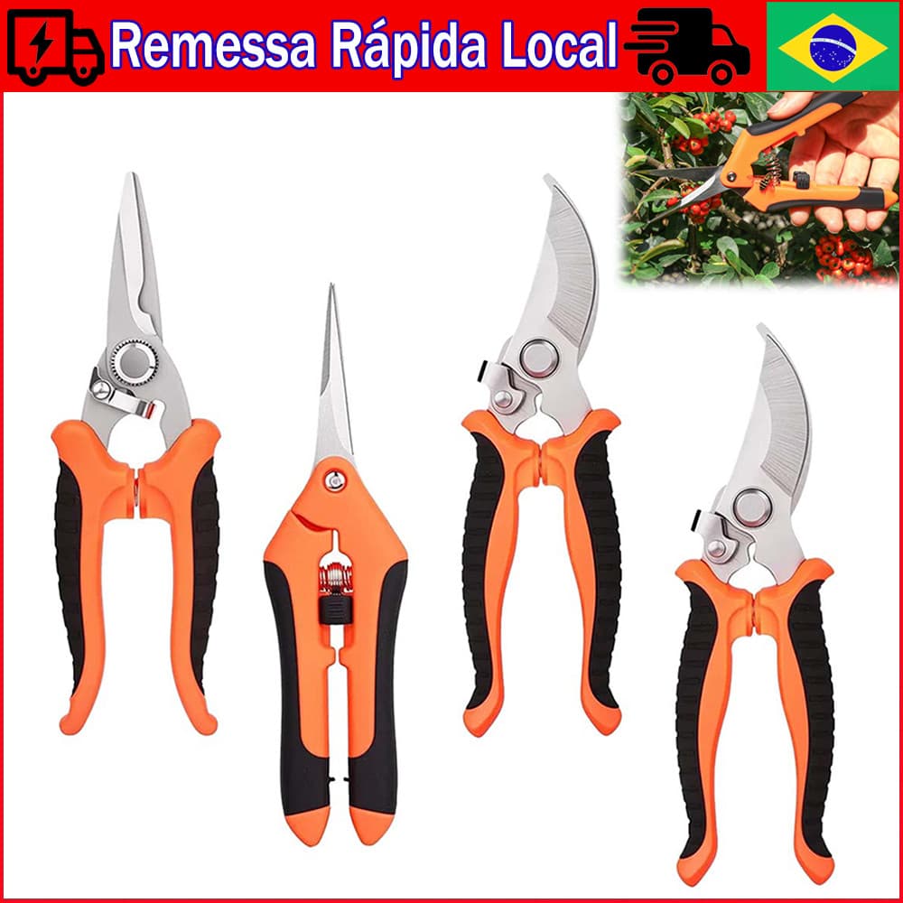 4 Peças Tesouras de poda, tesouras de jardinagem, cortadores de poda com trava de segurança, ferramentas de jardim