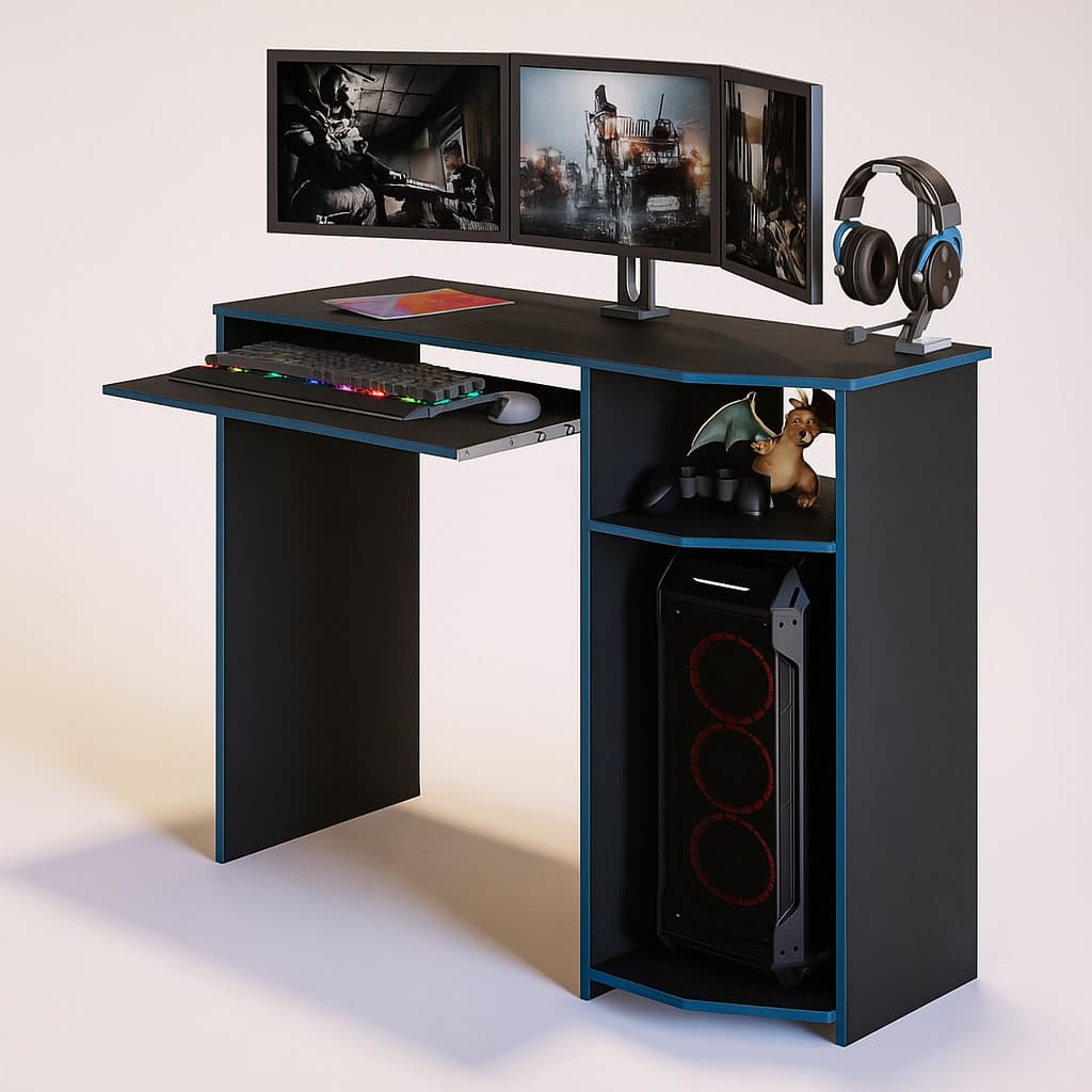 Escrivaninha Gamer Mesa para Computador Notebook Estudo Trabalho Jogos - Cor Preto e Azul
