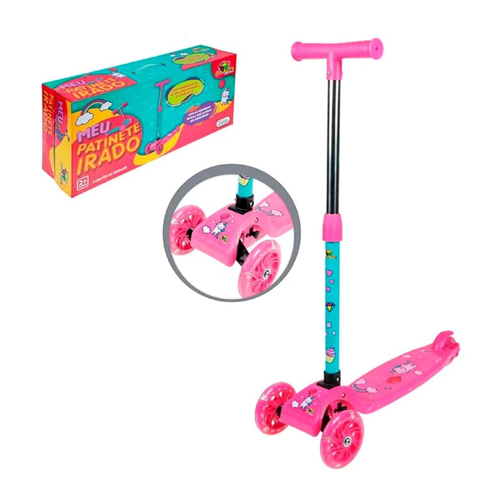 Patinete Infantil Irado com Luz nas Rodas e Guidão Ajustável