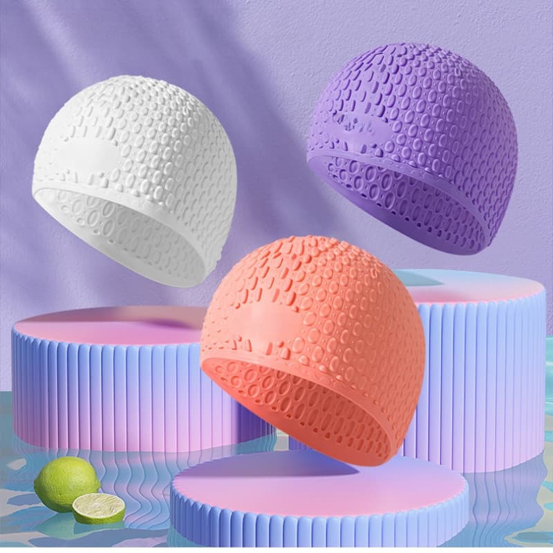 Touca De Natação De Silicone Para Adultos , Com Gotas De Água , Cabelo Longo Feminino , À Prova D'água E Antiderrapante