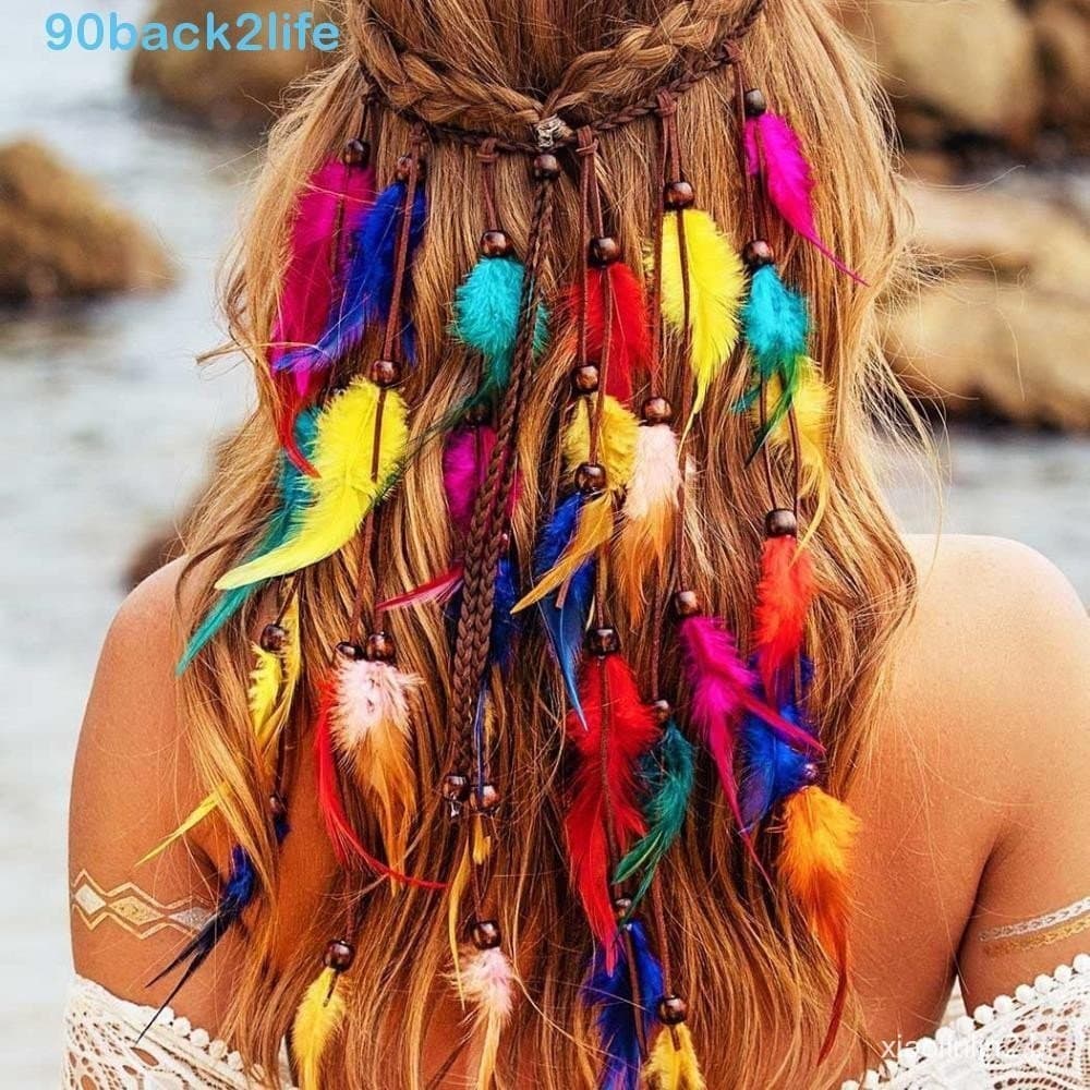 Faixa De Cabeça De Penas BRBLIFE , Cocar Estilo Boho Ajustável Com Borla , Indiana De Arco-Íris Étnico Contas