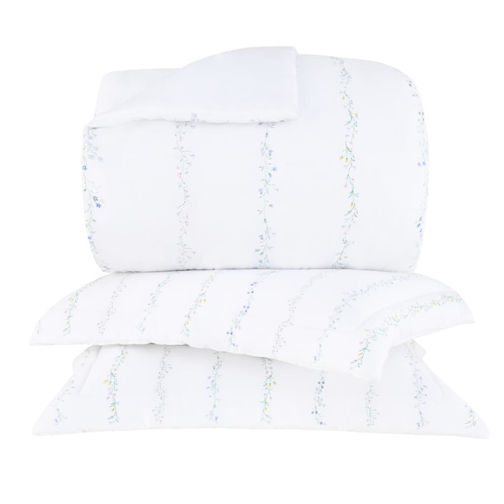 Kit Colcha Queen Size Vision Blue Daisy 3 Peças 270 Fios Cetim 100% Algodão Buddemeyer