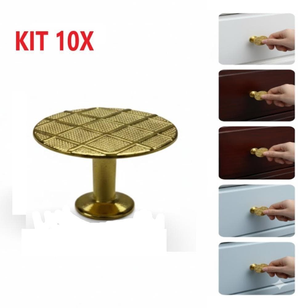 KIT 10 PUXADOR MOVEIS DOURADO REDONDO OURO LUXO GAVETA ARMARIO PONTO BOLA FURO UNICO PARAFUSO