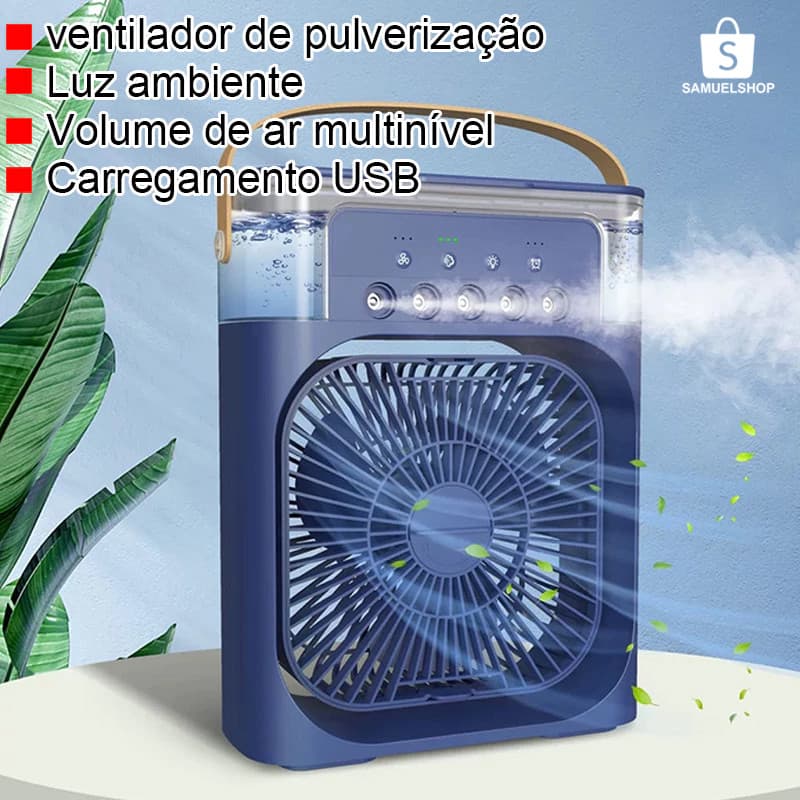 Ar Condicionado Portátil 3 Em 1 : Ventilador , Umidificador E Luz LED Com Reservatório De Água Carregamento USB Tipo C