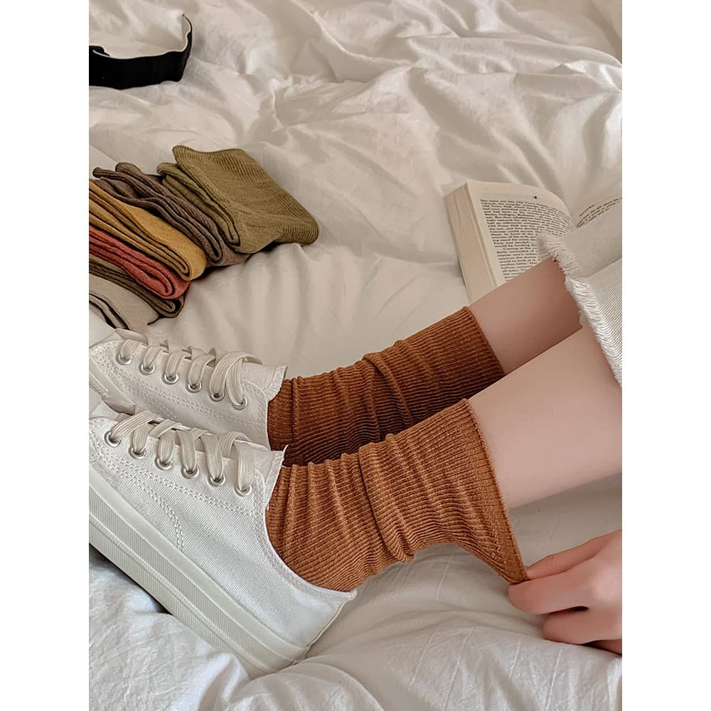 Pilha meias femininas primavera outono inverno meias grossas tubo médio puro algodão longo tubo estilo Preppy All-match