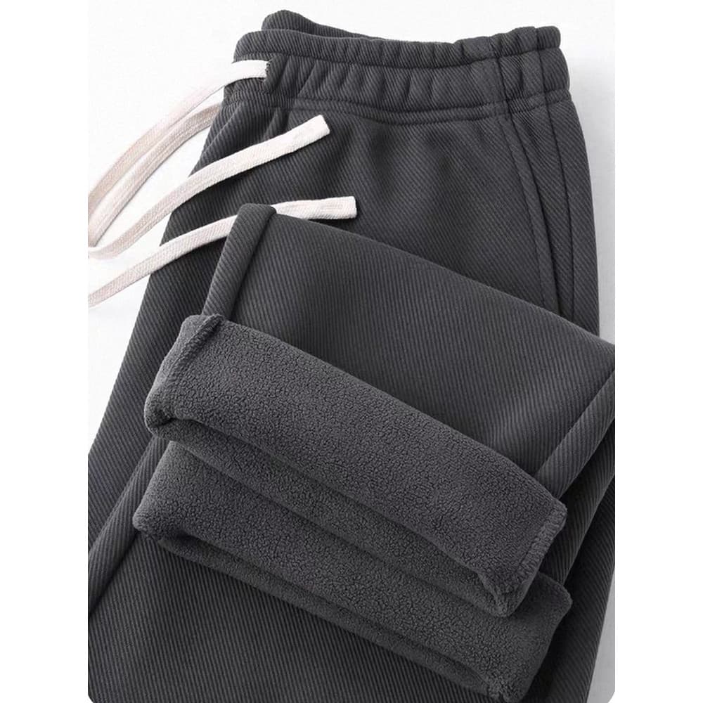 480g cinza carvão sarja calças retas dos homens inverno cor sólida solta esportes calças casuais cintura elástica forro