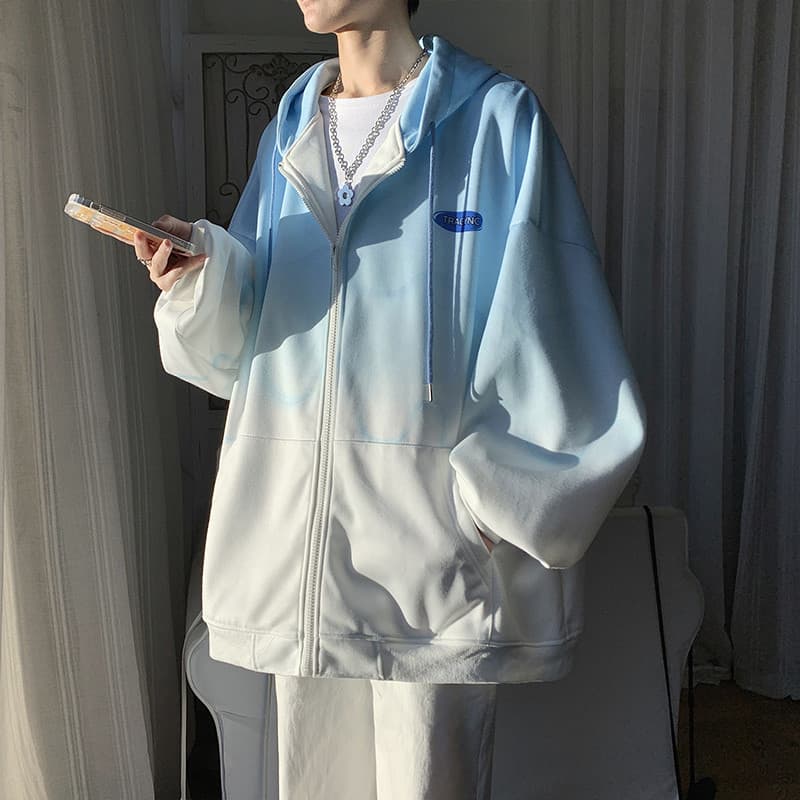 Outono preguiçoso moletom jaqueta masculina 2025 novo estilo versão coreana solto Cardigan com capuz cor gradiente casal