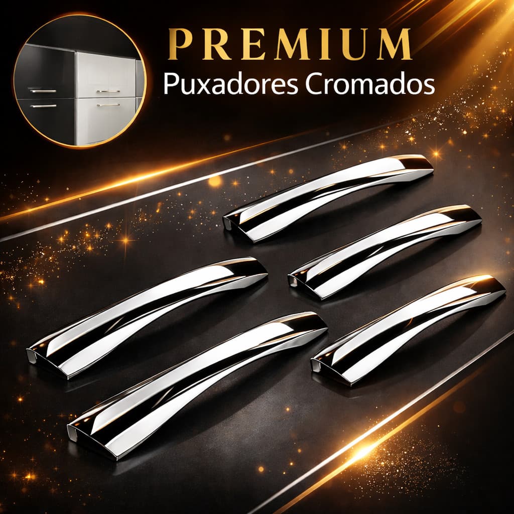 Puxadores Cromado Slim Plástico Premium Design Moderno