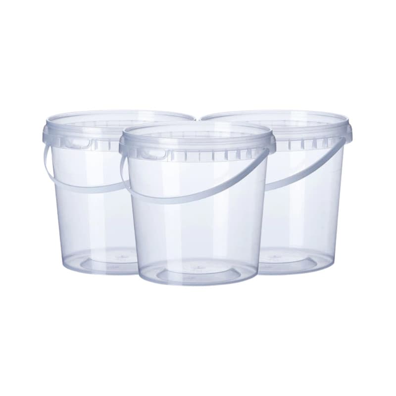 5un Balde Plástico Transparente Com Lacre Alça 2,2L