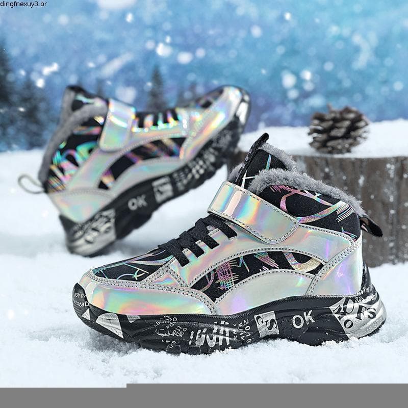 Sapatos Infantis De Inverno Esportivos Da Moda Ao Ar Livre De Algodão Quente À Prova D'água De Couro Grosso