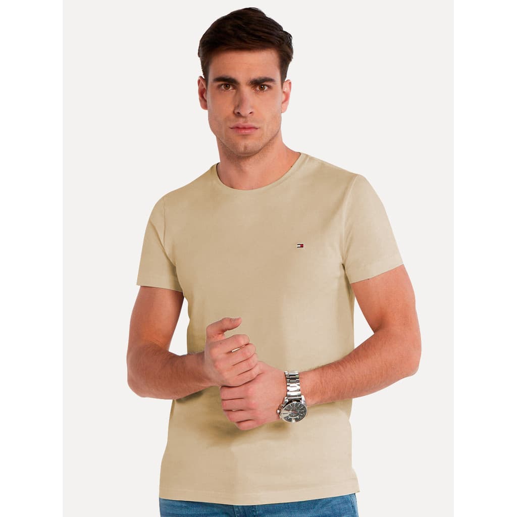 Camiseta Tommy Hilfiger Original Masculina Essential Cotton Cáqui Claro