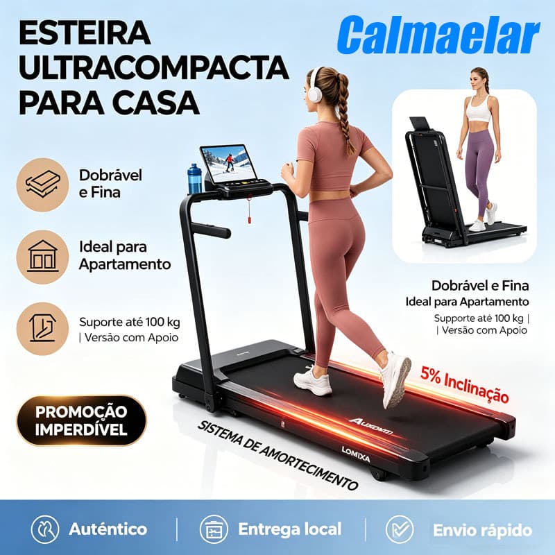 Esteira Ergométrica Elétrica Dobrável Portátil Caminhada Residencial Controle Remoto 6km/h 100kg (110V/220V)