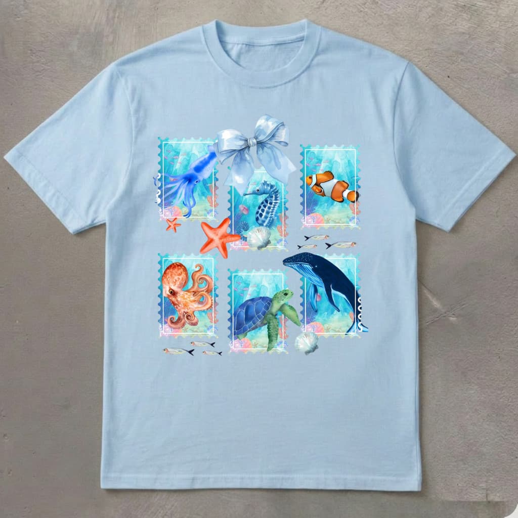 Camiseta Fundo Do Mar Colorido Regular  e Plus size
