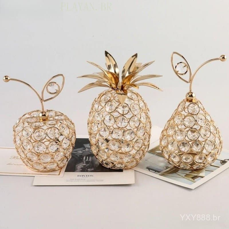 Decorações de pêra de cristal dourado, decorações criativas de frutas artificiais, artesanato de decoração para casa com
