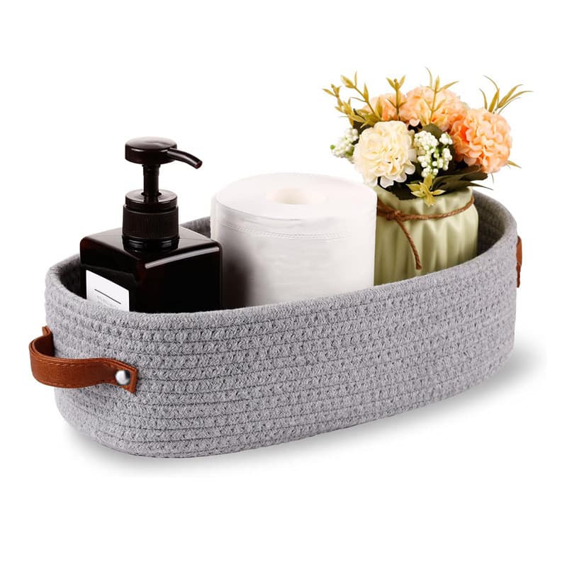 Alça De Couro Oval Corda De Algodão Brinquedo Cesta De Armazenamento De Banheiro 6