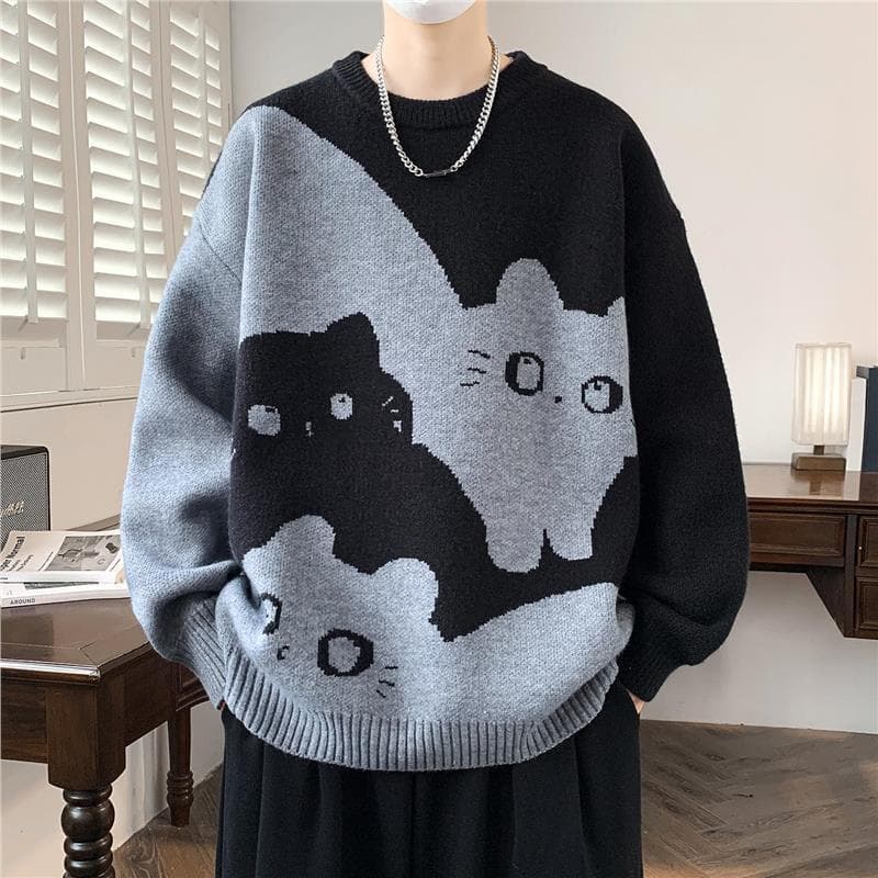 Camisola masculina inverno Street Wear adolescente estilo preguiçoso malhas outono inverno quente gordura solta camisola