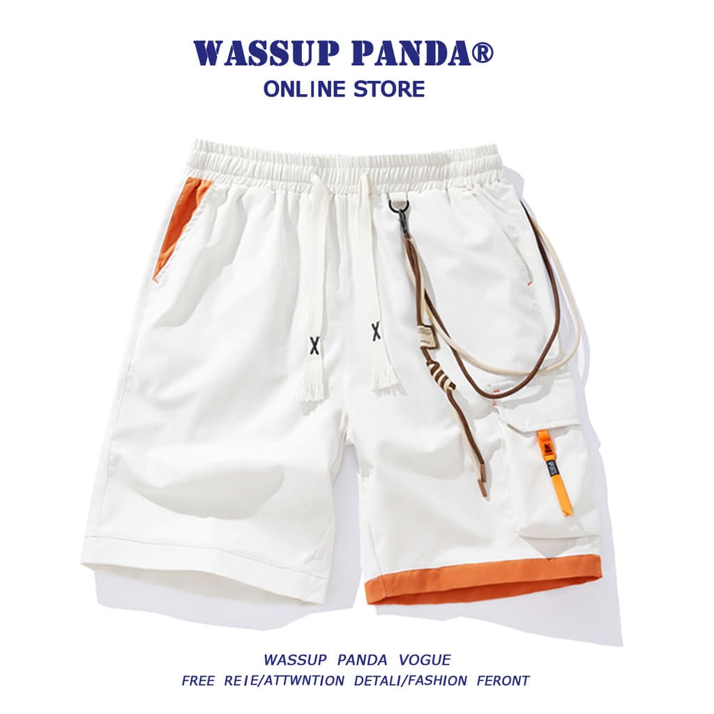WASSUP PANDA Macacão Americano Shorts Masculino Design de Verão Solto Reto Casual Esportes Calças de Cinco Pontos