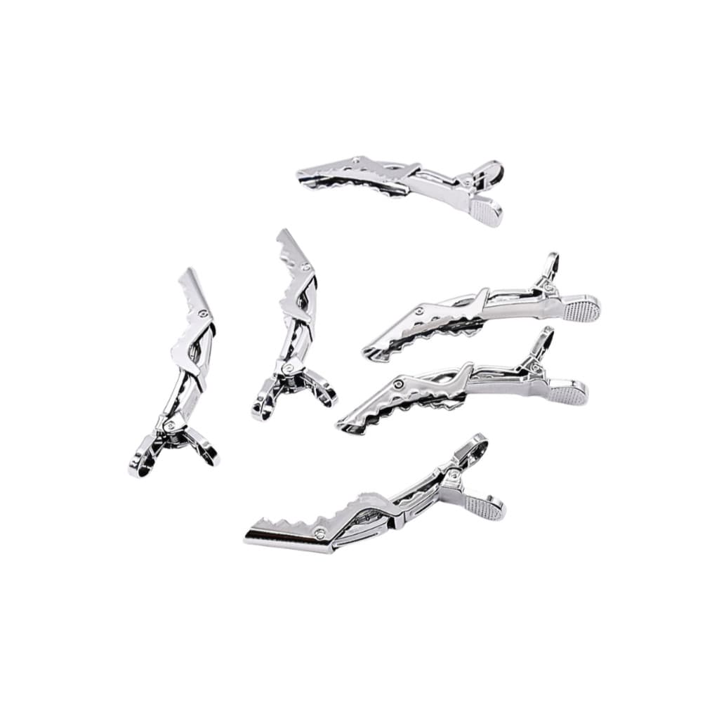 Kit 6 Clips Presilhas Pregador Crocodilo Prateado Prata Profissional Para Penteado de Cabelo