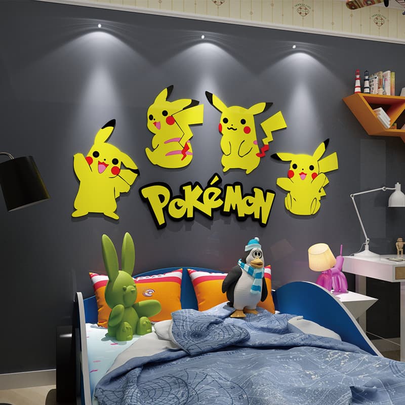Pikachu Pokémon Decoração de parede de quarto infantil Decoração de menino Quarto Fundo de cabeceira Adesivo de desenho