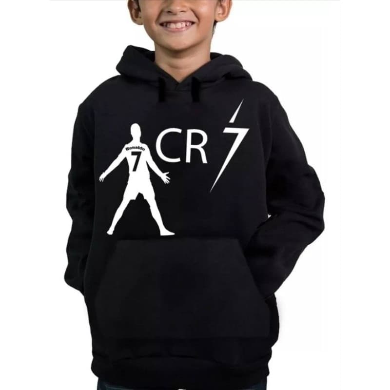 Moletom Infantil CR7 Unico Com Capuz Canguru Blusa de Frio Futebol Estampado Confortável Copa Cris Cristiano Ronaldo