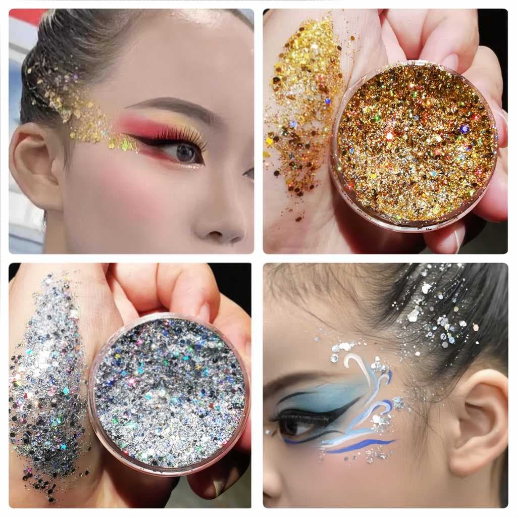 Penteado glitter líquido grande glitter palco maquiagem dança latina penteado prata ouro brilhante