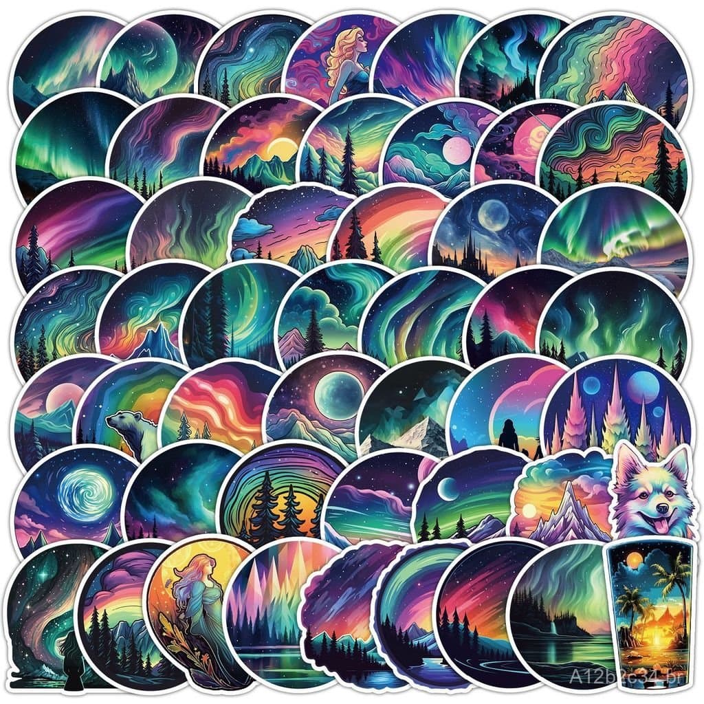 50 adesivos de graffiti aurora para decoração de carros, celulares, computadores, adesivos criativos à prova d'água para