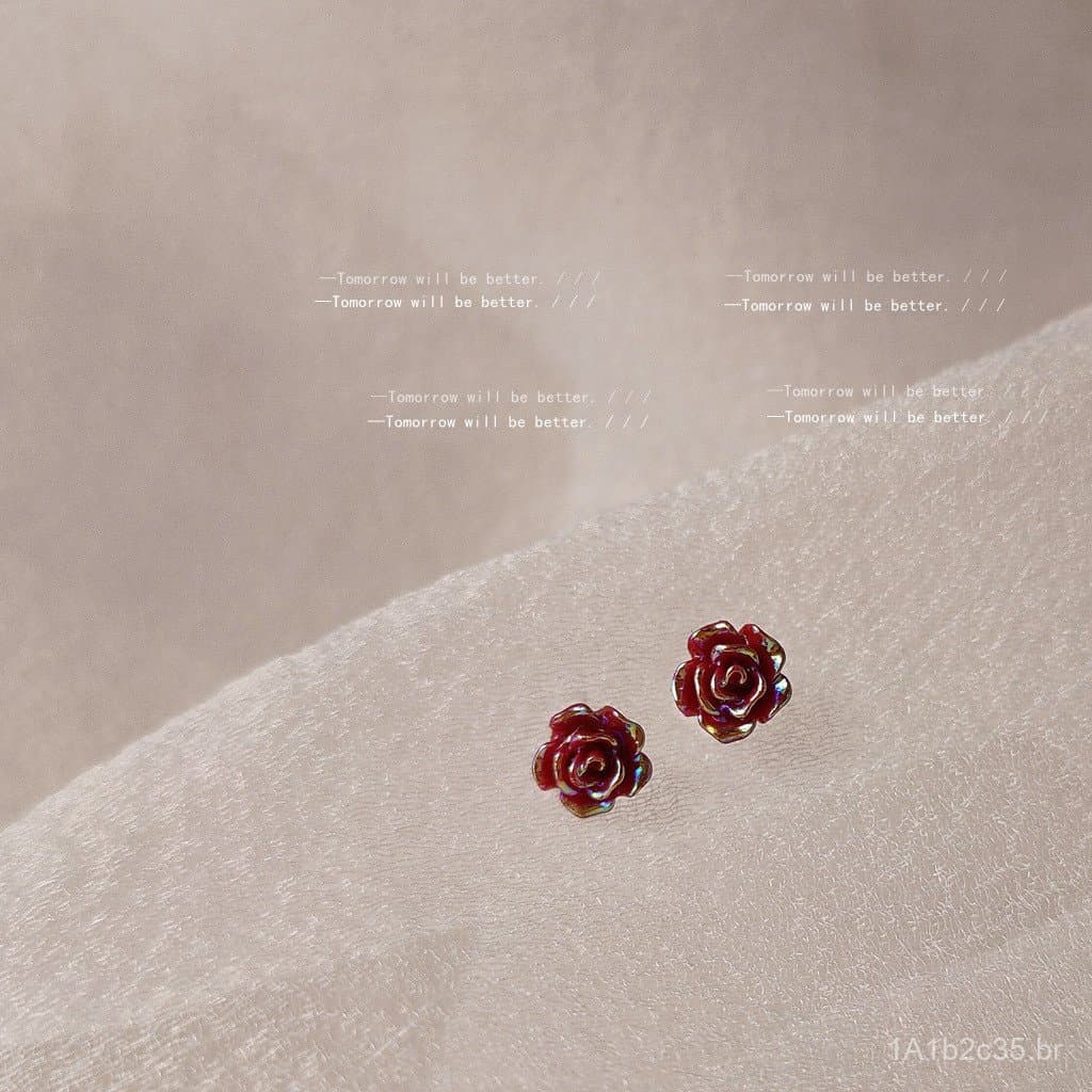 Versão mini @ brincos de rosa pequena vermelha com agulha banhada a prata para mulheres, em resina, bonitos e simples, e