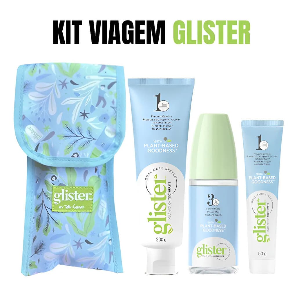 Kit Viagem Glister Estojo + Creme Dental + Enxaguante Bucal