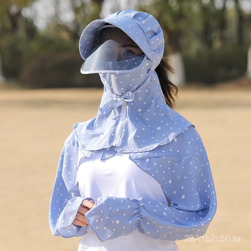 Chapéu de verão feminino com proteção solar total e lentes, xale de proteção UV para ciclismo, roupa de proteção solar p