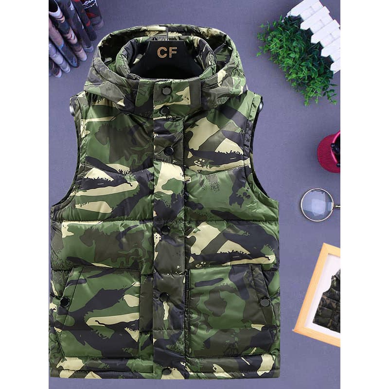Outono inverno colete masculino camuflagem jaqueta grossa para baixo algodão colete moda influenciador bonito colete com