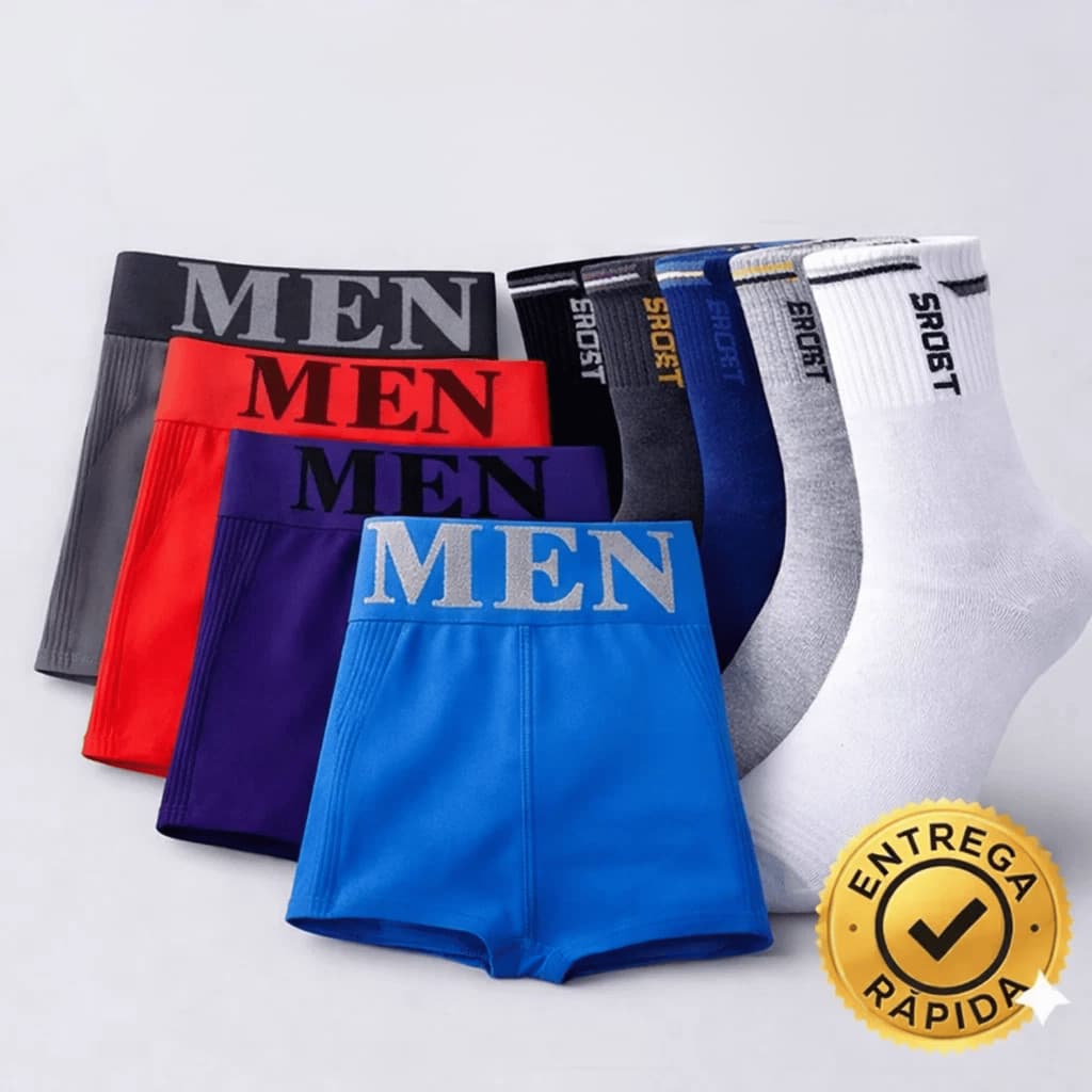 Kit 12 Cuecas Box  + 6 Pares de Meias Sport Tamanho UNICO ou Kit 6 Cuecas + 6 Pares de Meias