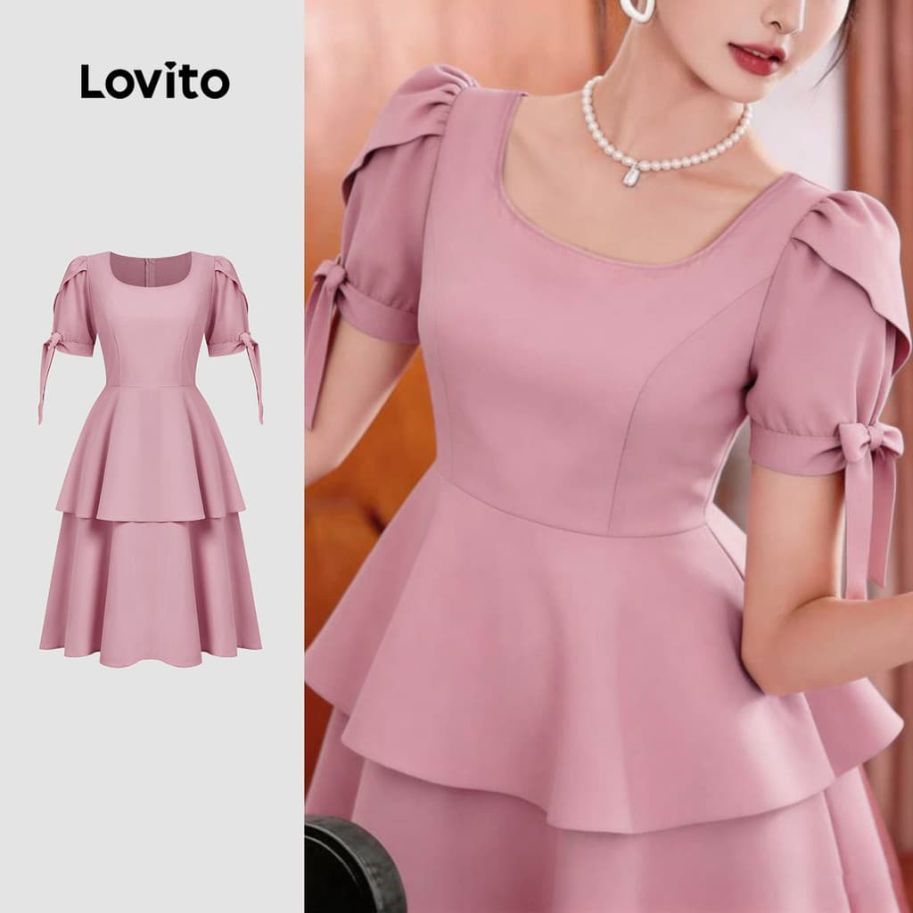 Lovito Vestido Casual de Duas Camadas Vestido Rosa Primavera/verão para mulheres L183ED075