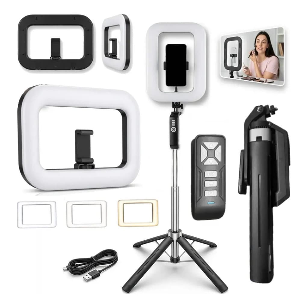 Ringlight Quadrada Iluminação Tripé Vídeo Controle Bluetooth