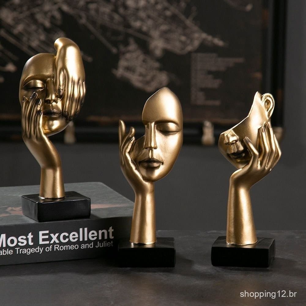 Resina Estátua Abstrata Desktop Enfeites Figurinhas Escultura Character Rosto Nordic Light Luxo Arte Artesanato Decor