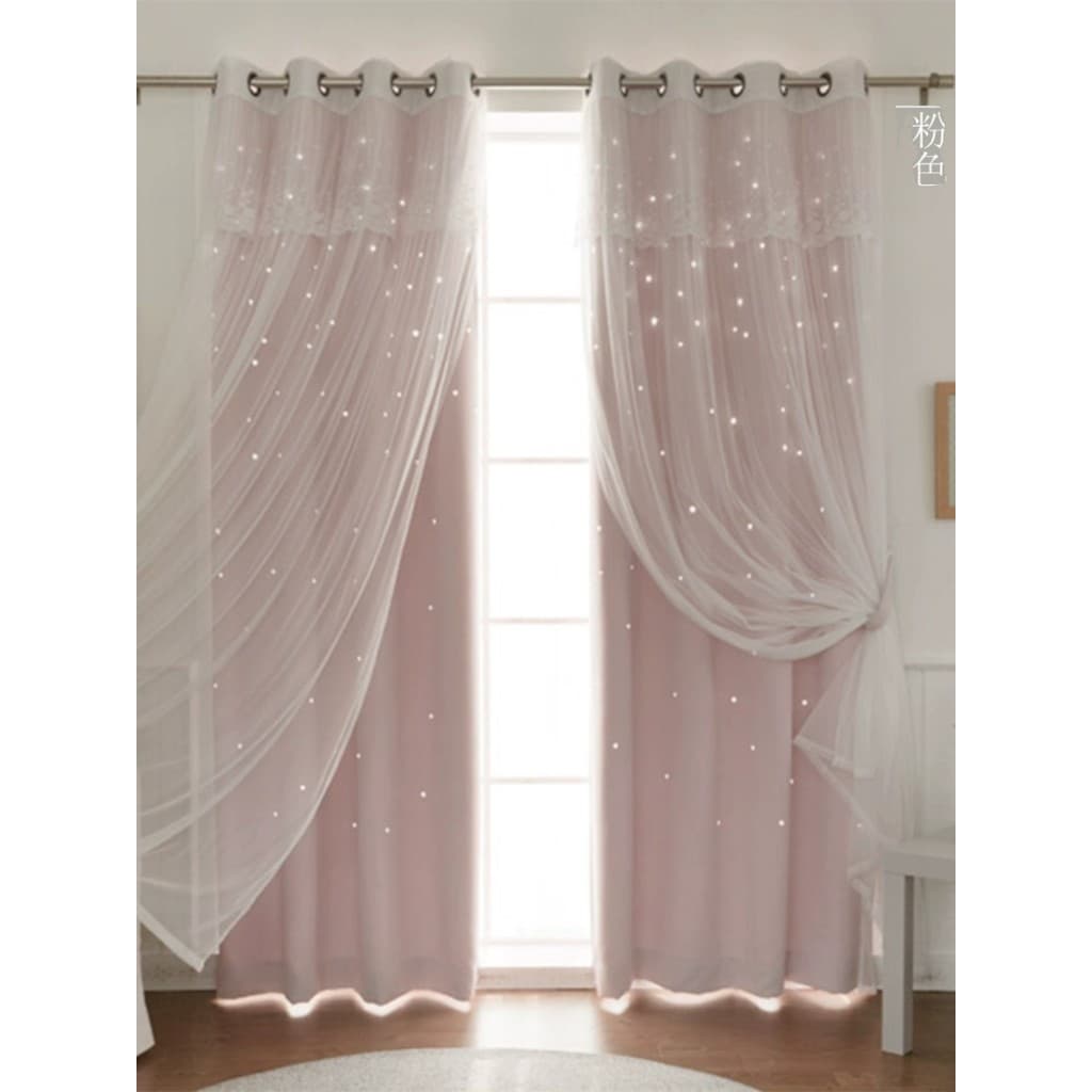 Coreano simples oco estrela cortina de renda fantasia estilo princesa Bay janela sala de estar quarto cortina de janela
