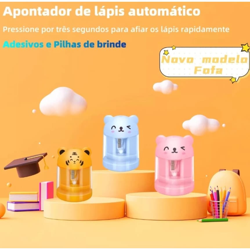 Apontador Lápis Mesa Elétrico A Pilha Bichinhos Infantil A05-H27