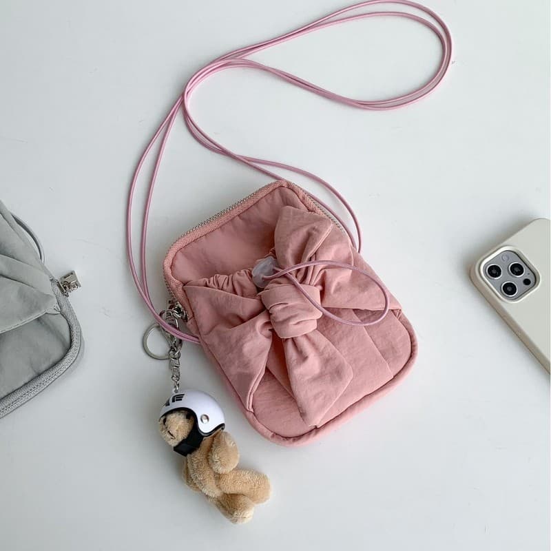 Novo estilo Bowknot mini saco de náilon doce batom pequeno quadrado saco Vertical bonito moda Crossbody saco do telefone