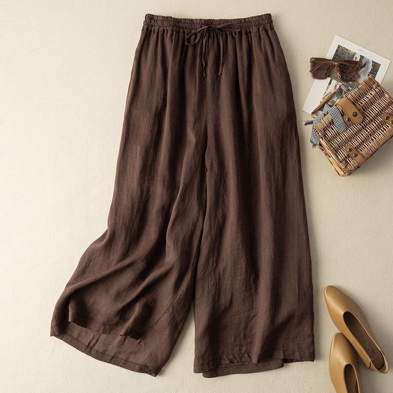 Culottes de linho de algodão drapeado 2025 novo estilo calças de verão feminino estilo fino cintura alta respirável Casu