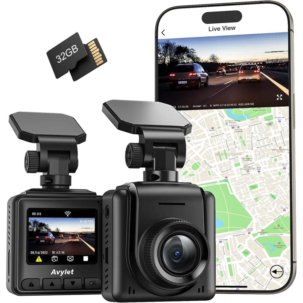 Câmera Veicular 2K com Cartão de 32 GB, Câmera Veicular com Wi-Fi Integrado para Carros, Câmeras Frontais para Carros co