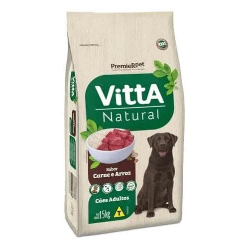Ração Vitta Natural Cães Adultos 15kg Carne E Arroz Premier