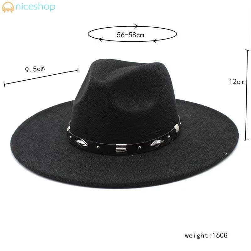 Chapéu Fedora de Feltro Preto Estilo Country com Alça de Couro Personalizada G2TS