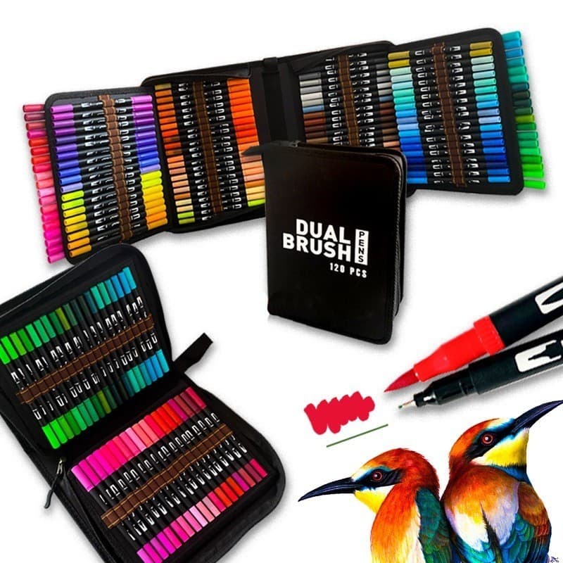 Kit 48 / 60 / 80 / 100 Ponta De Pincel Fina Colorida Caneta Base de água Com Estojo Zíper