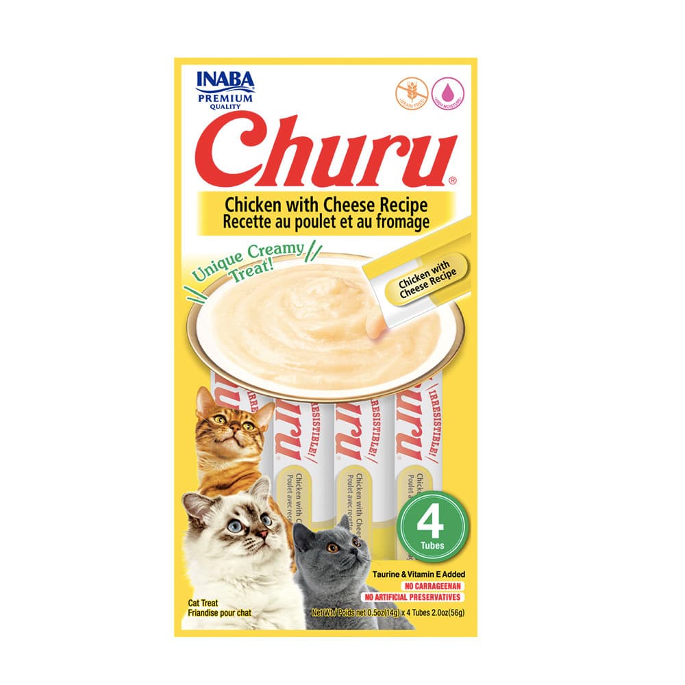 Petisco Churu Gatos 4 Tubos de 14g Sabor Frango Com Queijo